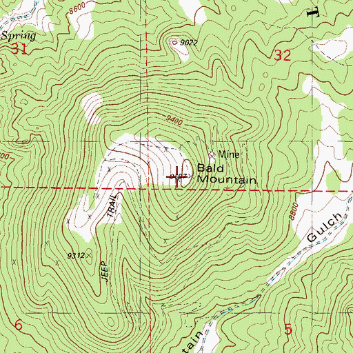 Topographic Map of Bald Mountain, CO