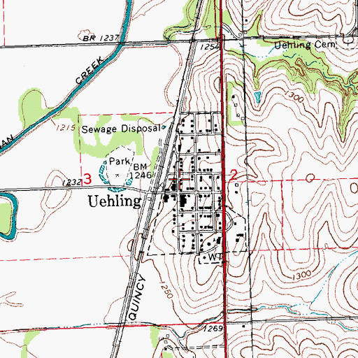 Topographic Map of Uehling Post Office, NE