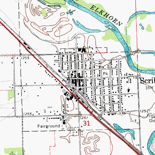 Topographic Map of Scribner Public Library, NE