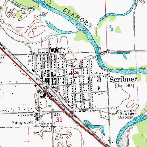 Topographic Map of Scribner City Park, NE