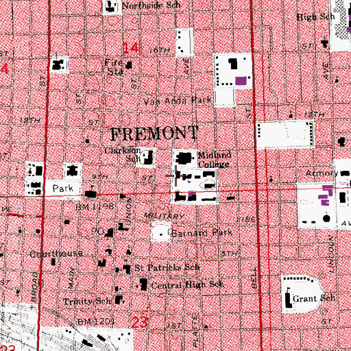 Topographic Map of Fremont Hall, NE