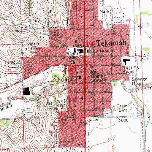 Topographic Map of Tekamah Post Office, NE