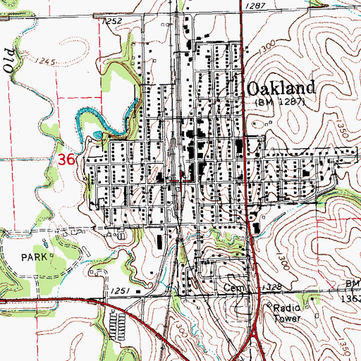 Topographic Map of Oakland, NE