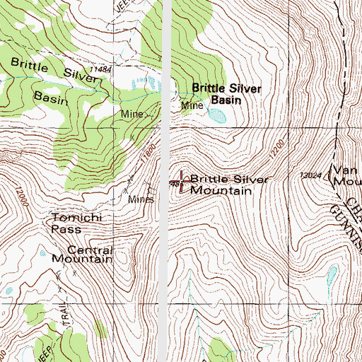 Topographic Map of Brittle Silver Mountain, CO
