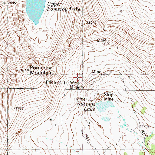 Topographic Map of Pride of the West Mine, CO