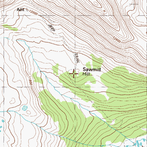 Topographic Map of Sawmill Hill, CO