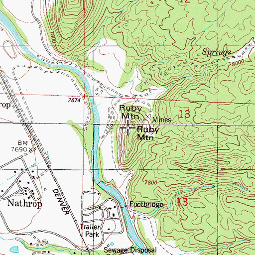 Topographic Map of Ruby Mountain, CO