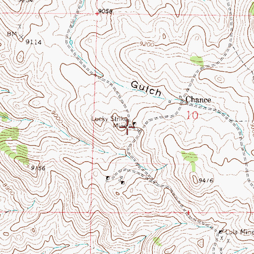 Topographic Map of Lucky Strike Mine, CO