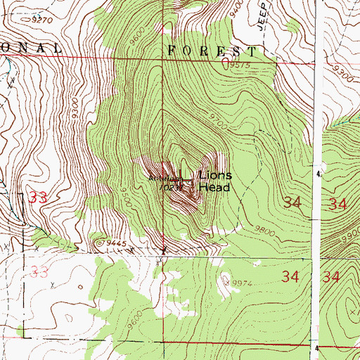 Topographic Map of Lions Head, CO