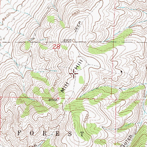 Topographic Map of Mill Hill, CO
