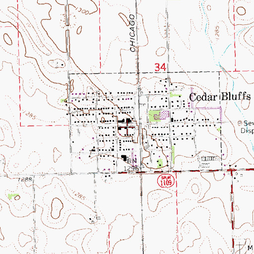 Topographic Map of Cedar Bluffs Post Office, NE