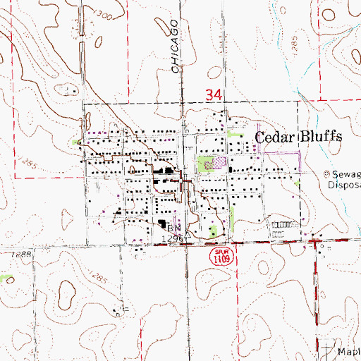 Topographic Map of Cedar Bluffs Fire Department, NE