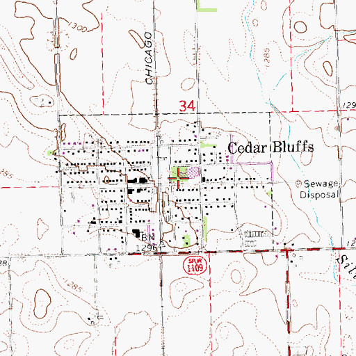 Topographic Map of Cedar Bluffs Elementary School, NE