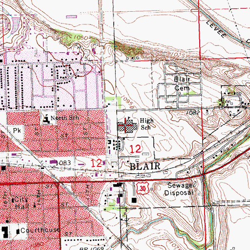 Topographic Map of Blair High School, NE