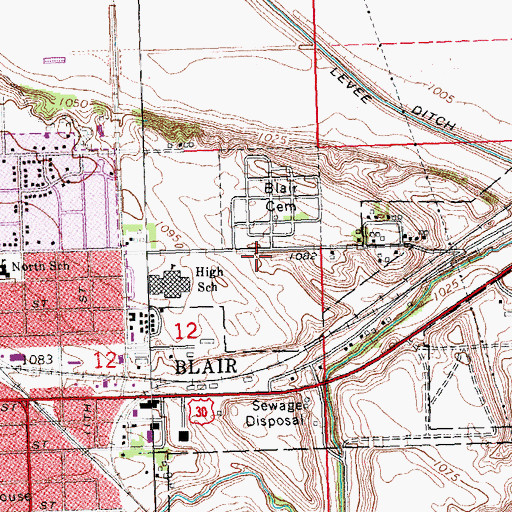 Topographic Map of Gerald Otte Blair Middle School, NE