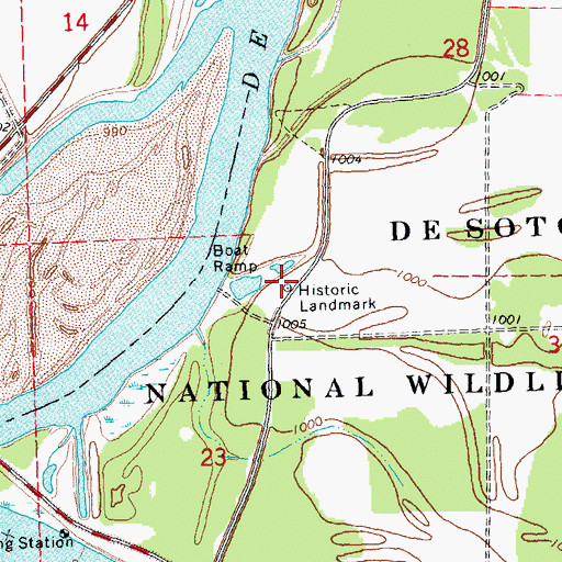Topographic Map of Steamboat Bertrand Historical Marker, NE