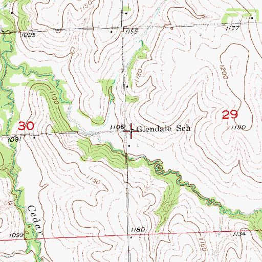 Topographic Map of Glendale Post Office (historical), NE