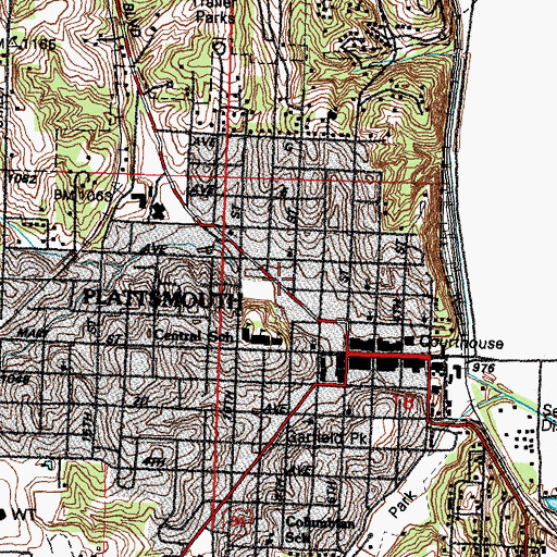 Topographic Map of Plattsmouth Post Office, NE