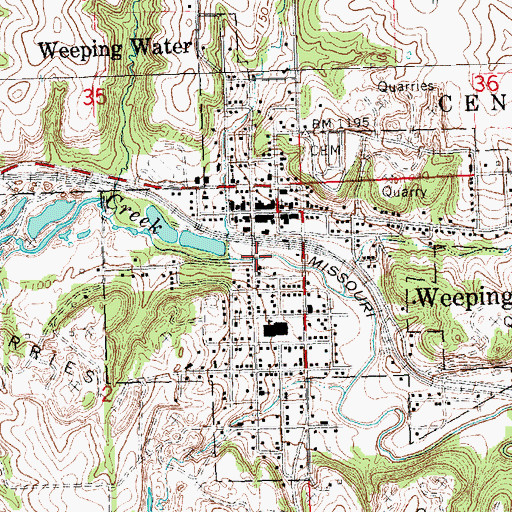 Topographic Map of Cass County Cooperative Association Elevator, NE