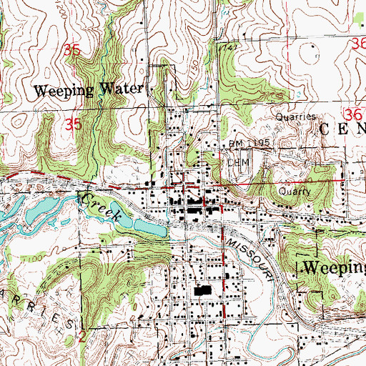 Topographic Map of Weeping Water Public Library, NE