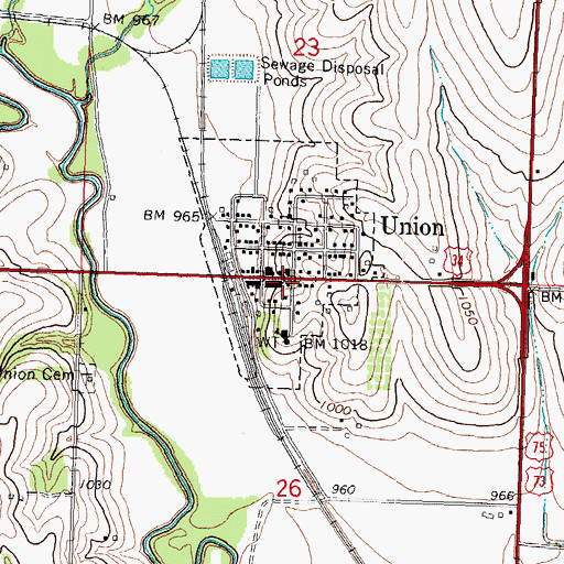 Topographic Map of Union Post Office, NE