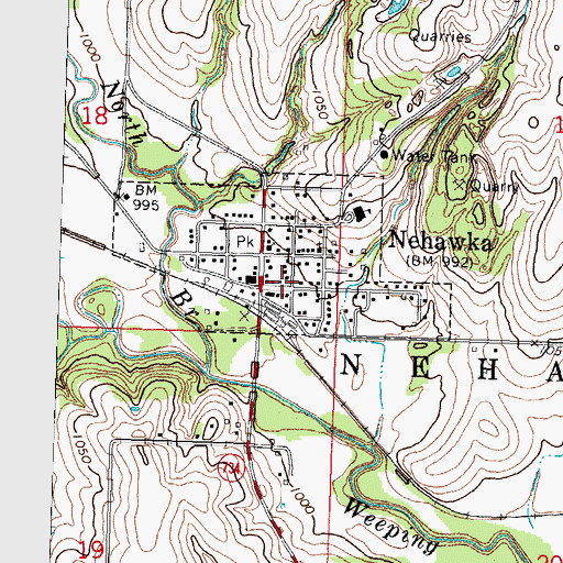 Topographic Map of Nehawka Post Office, NE