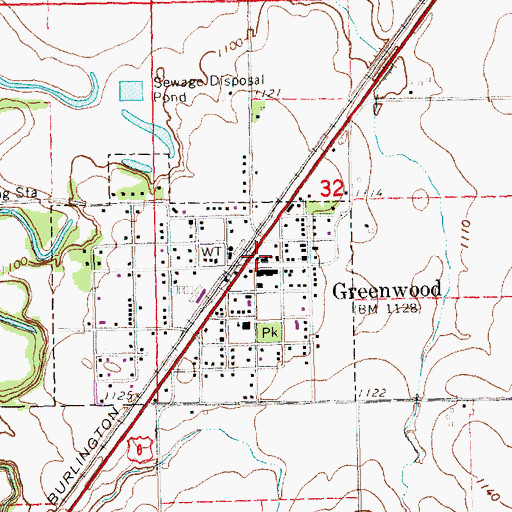 Topographic Map of Greenwood Farmers Cooperative Elevator, NE