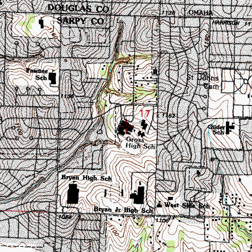 Topographic Map of Daniel J Gross Catholic High School, NE