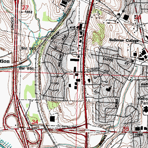 Topographic Map of Bellevue Post Office, NE