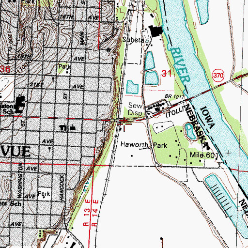 Topographic Map of Bellevue Depot Historical Marker, NE