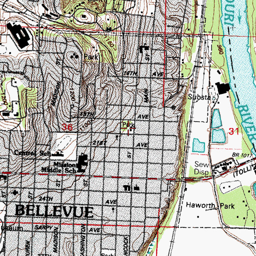 Topographic Map of Bellevue Log Cabin Historical Marker, NE