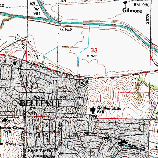 Topographic Map of West Bellevue Baptist Church, NE