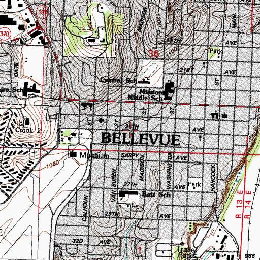 Topographic Map of Bellevue Christian Church, NE