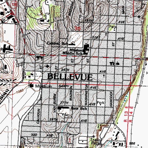 Topographic Map of Bellevue Church of Christ, NE