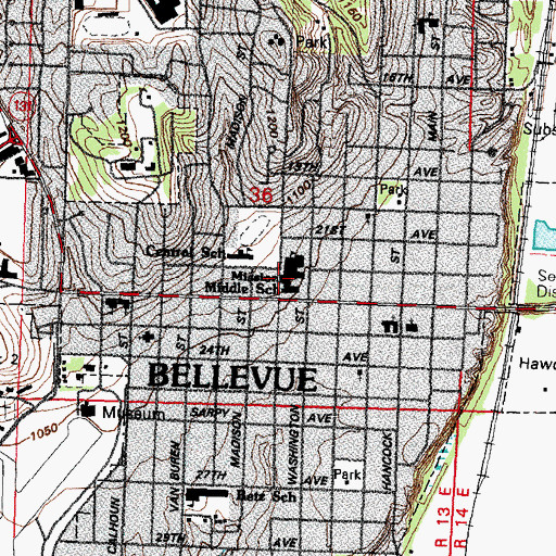 Topographic Map of Bellevue Mission Middle School, NE