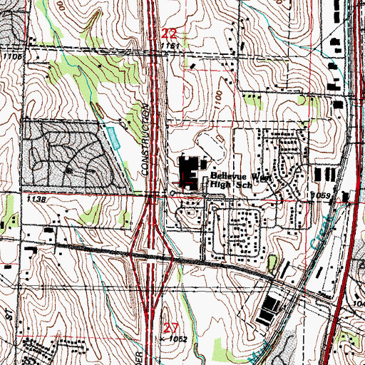 Topographic Map of Bellevue West High School, NE