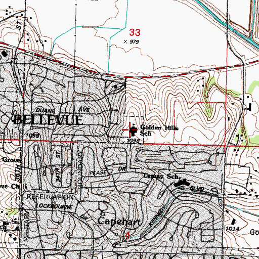 Topographic Map of Golden Hills Elementary School, NE