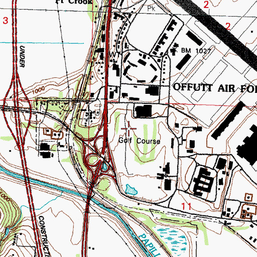 Topographic Map of Warrior Nine Golf Course, NE