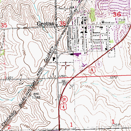 Topographic Map of Gretna Middle School, NE