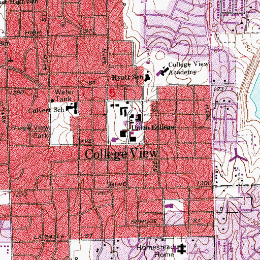 Topographic Map of College View Post Office (historical), NE