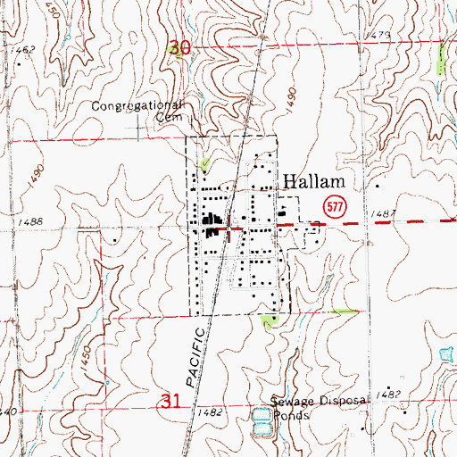 Topographic Map of Hallam, NE