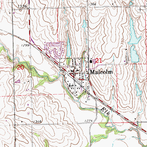 Topographic Map of Malcolm Post Office, NE