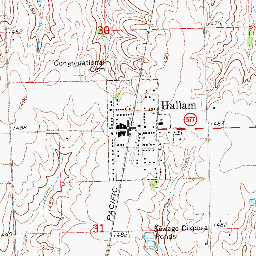 Topographic Map of Hallam Grain Company Elevator, NE