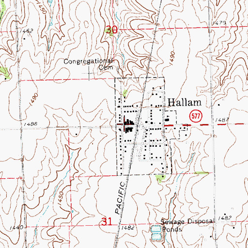 Topographic Map of Hallam Post Office, NE