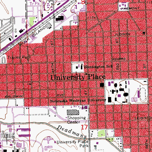 Topographic Map of University Place Post Office (historical), NE