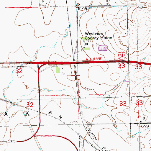Topographic Map of West Oak (historical), NE