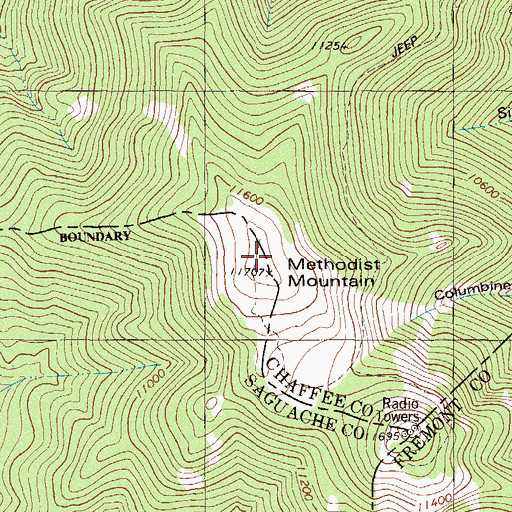 Topographic Map of Methodist Mountain, CO