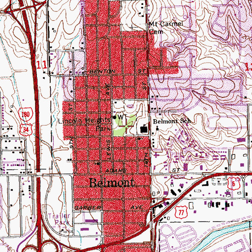 Topographic Map of Belmont Park, NE