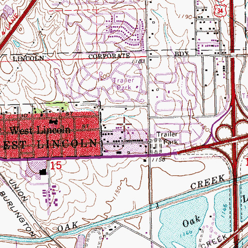 Topographic Map of West Lincoln Park, NE