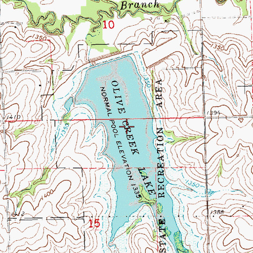 Topographic Map of Olive Creek Lake State Recreation Area, NE